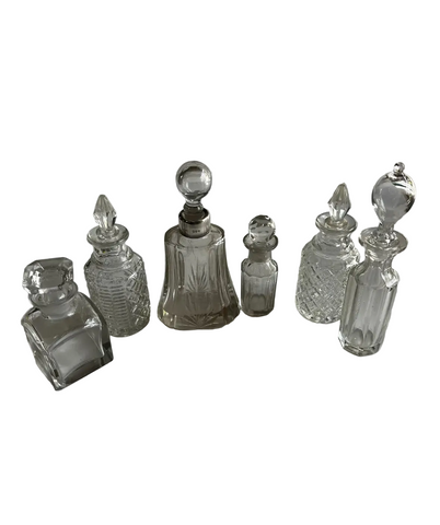 Vintage Collection of Miniature Glass Perfume Bottles With Silver Accents- Set of 6