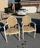Pair of Vintage White Wooden Chairs With Designed Fabric
