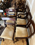 Collection of Mid Century Wooden Dining Chairs With Yellow Cushions- Set of 8 With 2 Captains Chairs