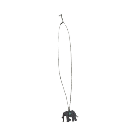 Silver Necklace With Elephant Pendant and Turquoise Stone Accent