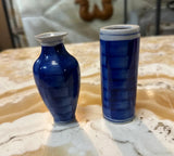 Pair of Vintage Miniature Blue and White Floral Asian Style Vases