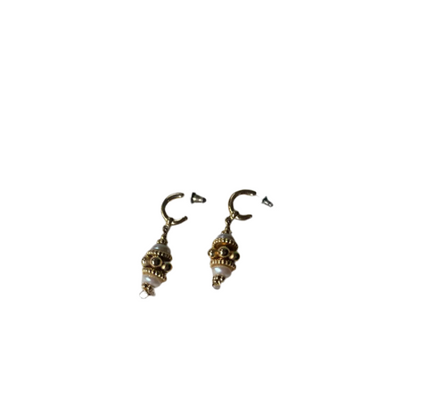 Pair of Vintage Gold Dangle Beaded and Pearl Earrings