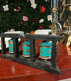 Vintage Tibetan Wall Hanging Teal and Black Prayer Wheel