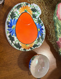 Pair of Orange and Blue Ceramic Plates and Teacups