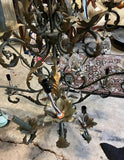 Large Scrolling Black Metal Vintage Chandelier With Leaf Details
