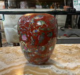 Vintage Ceramic Asian Red Detailed Vase With Floral Accents
