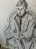 Black-And-White Portrait Pencil Sketch of Young Sitting Man