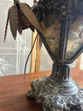 Vintage Asian Style Silver Table Lamp with Leaf Accents