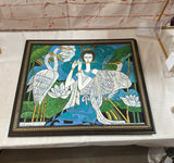 1980s Zhang Hongbin Blue and Green Asian Abstract Painting, Framed or Unframed, Signed by Artist