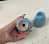 Pair of Blue Ceramic Candlestick Holders