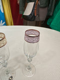 Beautiful Collection of Italian Cristalleria Fumo Handmade Champagne Glasses With Gold and Multi Colored Rims