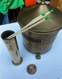 Vintage Footed Pierced Brass Coal Scuttle Bucket and Tall Duck Matchstick Holder
