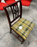 1970s Wooden Accent Chair With Green Plaid Cushion
