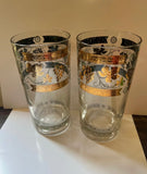 1970s Hollywood Regency 22kt Gold Briard Style Highball Cocktail Glasses - Pair