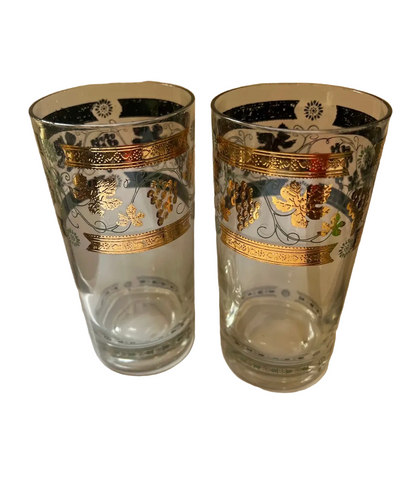 1970s Hollywood Regency 22kt Gold Briard Style Highball Cocktail Glasses - Pair