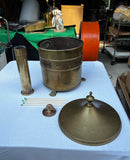 Vintage Footed Pierced Brass Coal Scuttle Bucket and Tall Duck Matchstick Holder