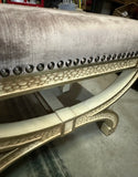 Pair of Vintage Purple Velvet and Wooden Ottomans