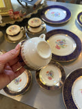 22 Kt Filigree Deep Blue Plate Set With Floral Accents- Set of 17