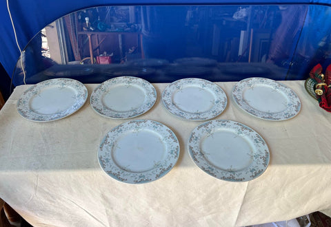 Collection of Vintage Plates With Blue Rose Details