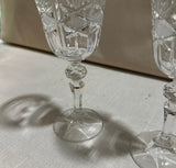 Trio of Detailed Etched Crystal Champagne Glasses