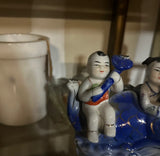 Blue and White Asian Children Ceramic Sculpture