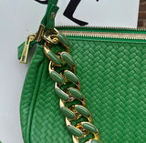Green Leather Purse With Faux Gold Chain
