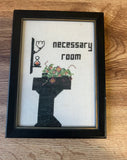 Vintage Small Needlepoint Necessary Room Floral Wall Hanging in Frame