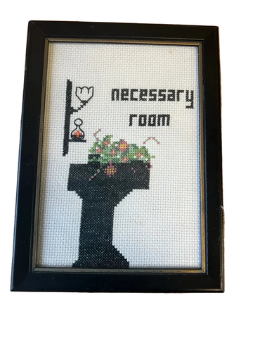 Vintage Small Needlepoint Necessary Room Floral Wall Hanging in Frame