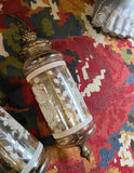Pair of Glass Pendant Lights With Floral and Brass Accents