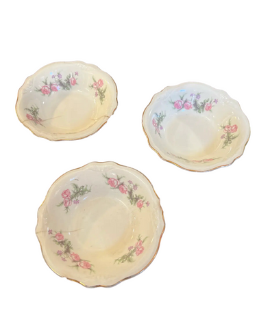 Trio of Pink Rose Ceramic Bowls