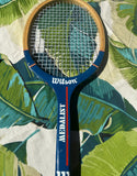 Collection of Vintage Wilson Wooden Tennis Rackets, Cover, and Guards