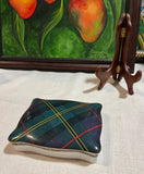 Vintage Ralph Lauren Wedgwood Green Plaid Ceramic Box With Gold Equestrian Motif Details