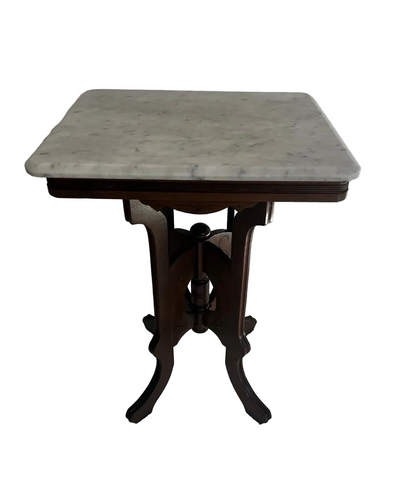 1970s Marble Top Wooden Side Table