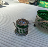 Trio of Green Glass and Silver Serving Pieces