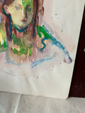 1970s Colorful Abstract Watercolor Painting of a Woman
