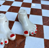 Pair of Feet Salt and Pepper Shakers With Red Painted Nails