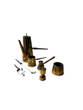 Vintage Wooden and Brass Coffee Set