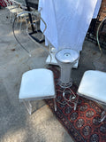 Pair of Lucite Miami Vice Swan Chairs With Standing Clock Side Table