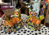 Pair of Small Asian Colorful Ceramic Foo Dog Decorative Pieces