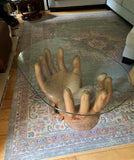 Rare Wooden Hand Carved Hands Table Skirted Base