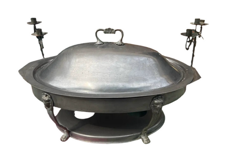 Large Silver Serving Platter With Warmer Plate, Lid, and Lion Details
