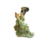 Small Detailed Ceramic Asian Figurine With Gold Accents