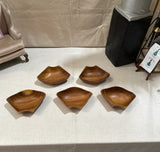 Collection of Wooden Carved Bowls in a Flower Style