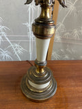 Vintage Brass and White Acanthus Table Lamp with Shade and Pineapple Details