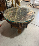 Bamboo Drum Glass Top Coffee Table