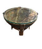 Bamboo Drum Glass Top Coffee Table