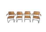 Collection of Cantilever Marcel Breuer Leather Woven and Chrome Chairs- Set of 4