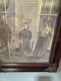 Vintage Black and White Print of Family in Wooden Frame