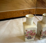 Miniature Pair of Small White Ceramic Asian Vases With Floral Accents