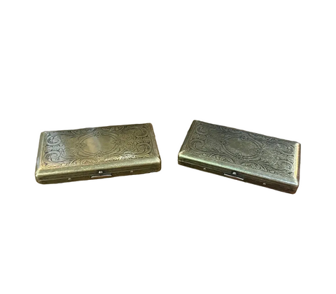 Vintage Pair of Brass Etched Cigarette Cases
